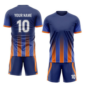 Customizable Navy Blue <b>Soccer</b> Jersey Set Gold Geometric Print 100% Polyester Men's Short Sleeve Uniform Breathable All Seasons - Product Image 4