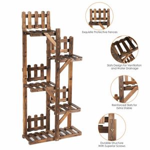 Espositore a 6 vasi per piante in legno a 5 livelli per vasi da fiori eleganti fioriere - Product Image 5