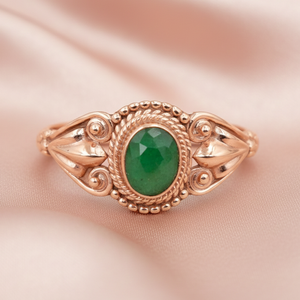 Natural <b>Emerald</b> 925 Sterling <b>Silver</b> Handmade Vintage Boho <b>Ring</b> Oval Cabochon Gemstone Floral Filigree Statement Jewelry for Men - Product Image 3