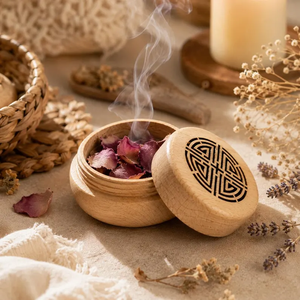 Wooden Potpourri <b>Box</b>, Round Wood <b>Storage</b> Natural Aroma Diffuser Boho Home Decor By Whimsy art craft - Product Image 1