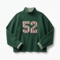 Achetez un sweat-shirt pour femme de style preppy avec un numéro brodé, col rabattu, manches longues, en coton tricoté, pour l'automne