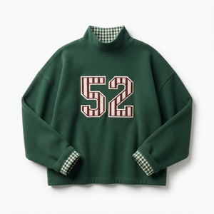 Achetez un sweat-shirt pour femme de style preppy avec un numéro brodé, col rabattu, manches longues, en coton tricoté, pour l'automne - Product Image 6