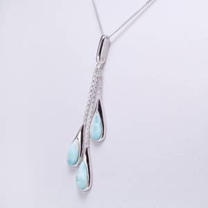 Triple Teardrop <b>Necklace</b> 925 Sterling Silver Minimalist Elegant Waterfall Dangle Pendant <b>Long</b> Blue Gemstone Jewelry Women Seaila - Product Image 1