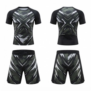 Men's MMA <b>Compression</b> Rash Guard Set <b>Black</b> Orange Sublimation Print Fitted Moisture Wicking Shorts and <b>Shirt</b> - Product Image 2