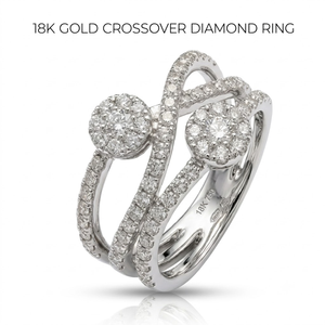 Élégante bague de fiançailles en or 18 carats avec mosaïque de diamants croisés et double grappe florale pour les détaillants - Product Image 1