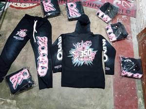 Nouvel Arrivage Ensemble de Survêtement Homme Style Urbain avec Logo Sérigraphié Effet Délavé au Soleil, comprenant un Sweat à Capuche et un Pantalon Évasé - Product Image 4
