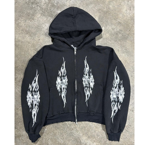 Nuevo diseño de algodón francés Terry parche desgastado bordado sudaderas con capucha y sudadera para hombre chándales de lavado ácido Vintage personalizados - Product Image 3