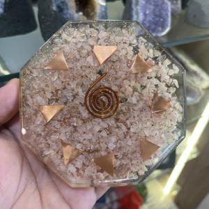 10 Cm Handmade Rose <b>Quartz</b> Orgonite <b>Plate</b> With Copper Spiral Octagon Reiki Chakra Healing Crystal Decor Orgone Coaster Gift - Product Image 4