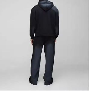 Conjunto de chándal de algodón 100% transpirable con lavado ácido, sudadera con capucha y cremallera, pantalones acampanados, estilo urbano, para correr, venta al por mayor - Product Image 2