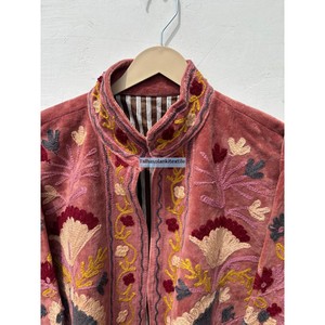 Blouson en velours brodé pour femme, col mandarin, manches longues, broderie florale à la main, manteau d'automne - Product Image 5
