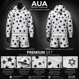 เสื้อสเวตเชิ้ตมีฮู้ดสีขาวสำหรับผู้ชาย AUA พิมพ์ลายดาวสีดำทรงปกติสวมใส่สบายๆในฤดูใบไม้ร่วง - Product Image 5