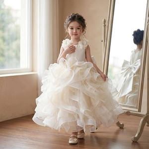 Robe de bal de princesse en velours satiné ivoire uni avec volants pour filles de 1 à 12 ans, idéale pour mariage et anniversaire, OEM - Product Image 4