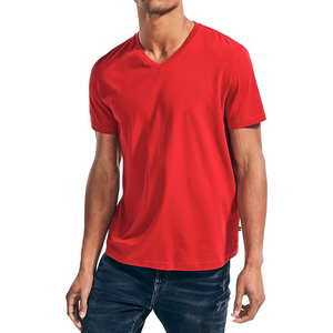 Nueva Camiseta de Cuello en V para Hombre, Manga Corta, con Logotipo Personalizado, 100% Algodón Tejido, Lisa, Precio al por Mayor Económico - Product Image 5
