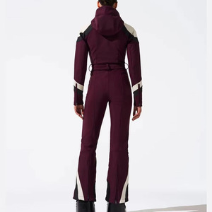 Custom <b>Women's</b> Waterproof Windproof <b>One</b>-<b>Piece</b> <b>Ski</b> <b>Suit</b> Slim Fit Color Block Hooded Snow Jumpsuit With Belt - Product Image 3