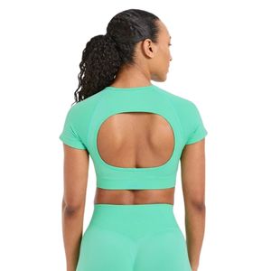Haut court de sport sans coutures pour femme, t-shirt d'entraînement extensible, respirant, pour yoga et gym, vêtements de sport confortables, OEM ODM - Product Image 4