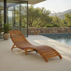 Solid Wood Sun Lounger Adjustable Outdoor <b>Garden</b> Furniture with Wheels Modern Design <b>for</b> <b>Pool</b> Patio Use - Product Image 2