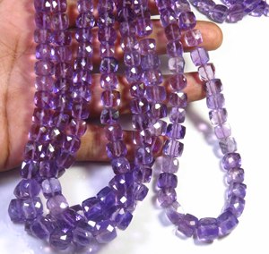 Perles d'améthyste rose naturelle de haute qualité, forme carrée, 16 pouces, perles cubiques à facettes avec trou central, 6-8 mm, pour bijoux fantaisie en améthyste - Product Image 4