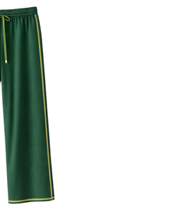 Pantalon de survêtement large vert forêt personnalisé pour femme avec bande latérale jaune, taille élastique et cordon de serrage, pantalon décontracté pour la détente, approvisionnement en gros OEM - Product Image 2