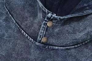 Sweat-shirts en coton 100 % de qualité supérieure avec patch brodé sur le devant et capuche boutonnée, effet délavé et denim. - Product Image 3