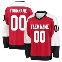 Jersey de Hockey sobre Hielo Personalizado para Hombre, 100% Poliéster, Tejido de Malla, Mangas Largas, Ligero, Antibacterial, Cuello en V, Impresión Digital