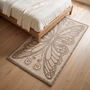 Tapis en laine tissé à la main à motif d'ailes de papillon gris crème – Tapis de sol texturé minimaliste, décoration moderne pour la maison - Product Image 2