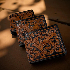 กระเป๋าสตางค์หนังแท้ 100% ลายดอกไม้แกะสลักแบบพับได้ สำหรับผู้ชาย ใช้ได้ทุกวัน ใส่บัตรและเงินสดได้หลายช่อง เหมาะสำหรับการใช้งานแบบมืออาชีพ - Product Image 5