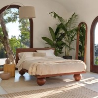 Cadre de lit en teck, taille Queen, bois massif, fabrication artisanale, style scandinave, avec pieds, finition naturelle, pliable, écologique