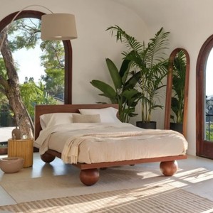 Teak Wood <b>Bed</b> <b>Frame</b> <b>Queen</b> <b>Size</b> Solid Wood Handmade Scandinavian Style Bedstead with Round Legs Natural Finish - Product Image 5