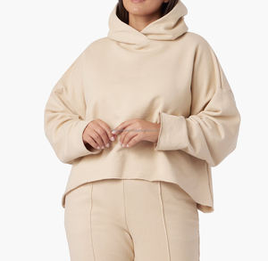 Sweat à capuche à manches longues pour femme, haut court d'automne à coupe droite - Product Image 1