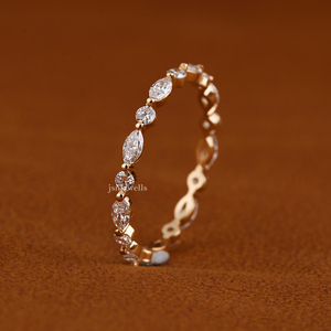 Anillo de Boda Personalizado de Oro Amarillo de 14K con Diamante Creado en Laboratorio, Corte Marquesa y Redondo, Anillo de Aniversario para Mujer, Precio de Fábrica - Product Image 4