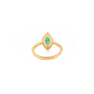 18K Solid Gold Marquise Emerald Diamond Halo Wedding <b>Ring</b> <b>Resizable</b> - Product Image 6