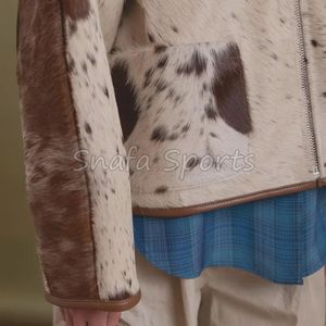 Chaquetas de cuero genuino auténtico para mujer, de piel de vaca auténtica, con cuentas, de lona, impermeables, reversibles, para invierno. - Product Image 4