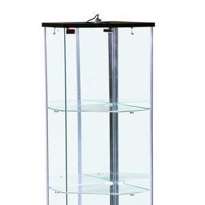 Hexagon Glass Display Cabinet With Tiered Shelves Black Base <b>Led</b> <b>Lighting</b> For Home Decor Exhibition Use - Product Image 4