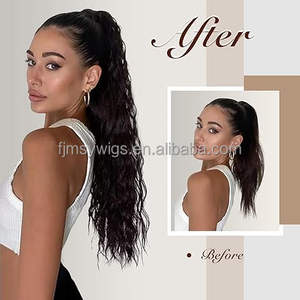 Molletta lunga e riccia ondulata in <span class=keywords><strong>capelli</strong></span> sintetici ondulati coulisse coda di cavallo pezzo di coda di cavallo estensione per le donne - Product Image 3