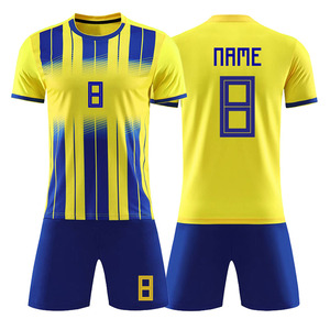 Conjunto de Camiseta de Fútbol a Rayas Amarillas y Azules para Hombre, Manga Corta, Cuello Redondo, Transpirable, Uniforme de Fútbol de Poliéster para Todas las Temporadas - Product Image 1
