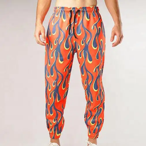 RICSA INTERNATIONAL Joggers unisexe à imprimé flamme noir et jaune, en coton sublimé, séchage rapide, color block, respirants - Product Image 6