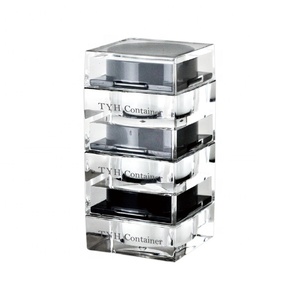 Square Plastic Pot Square PMMA ABS 5ml Transparent Square Plastic Stackable Loose Powder Jar Pot Clear Black Screw Cap Lid PE Sifter PE Liner FQH Series