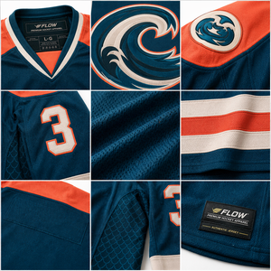 Custom V-<b>Neck</b> Ice Hockey Jersey Breathable Mesh Side Panels Teal and Orange Team Sports Uniform Wholesale OEM - Product Image 5