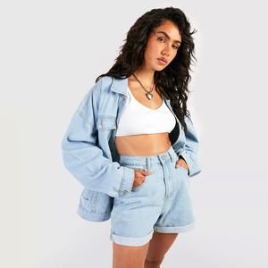 Shorts de Mezclilla de Cintura Alta para Mujer, Transpirables, de Secado Rápido, Ecológicos, Corte Regular, Servicio OEM, Venta al Por Mayor - Product Image 3