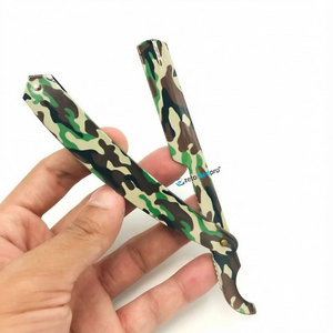 Navaja de Afeitar Profesional de Acero Inoxidable con Recubrimiento de Papel Camuflado, Logotipo Personalizado, Cuchilla Reemplazable, Estilo Turco - Product Image 1