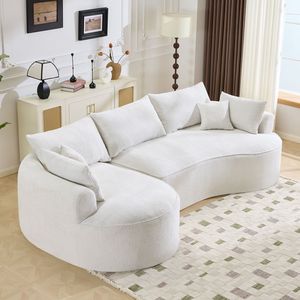 Divano Moderno in Tessuto Chenille Bianco Compresso Senza Ossa da 124,5 Pollici con 3 Cuscini Schienale e 4 Cuscini Decorativi per Soggiorno - Product Image 5