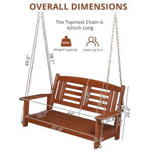 Altalena doppia in legno 112*53*52cm 500 libbre con catena, marrone rossiccio - Product Image 4