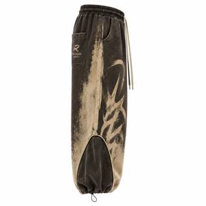 <b>Men's</b> Straight Mid Harem Pants Acid Wash Drawstring Elastic Heavyweight Cotton Blend Quick Dry Breathable <b>Winter</b> Casual <b>Trousers</b> - Product Image 3