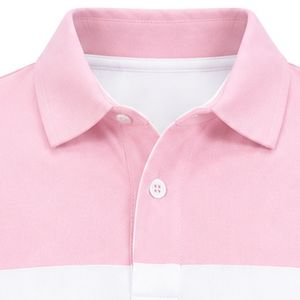 Pink White Color Block Striped Polo <b>Shirt</b> Short Sleeve Collared with JJ Logo Embroidery for Men Casual Golf Club Uniform Polo - Product Image 2