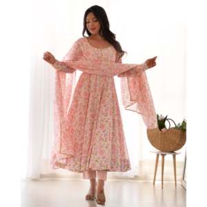Hermoso Vestido Anarkali Talla XS con Estampado Floral para Fiestas - Product Image 1