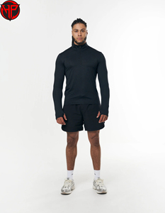 Haut de compression pour homme à manches longues, entièrement personnalisable, pour entraînement extérieur, coupe régulière, fermeture éclair 1/4, anti-bactérien - Product Image 4