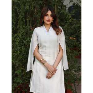 Ensemble Kurta en coton ivoire à manches trois-quarts, taille XS - Product Image 5