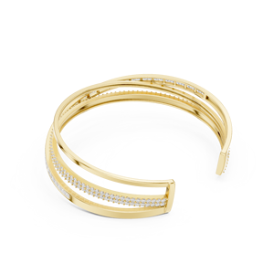 Yellow Gold Lab Grown Diamond Criss Cross Open Cuff <b>Bangle</b> <b>Bracelet</b> for Women Luxury Fine Jewelry - Product Image 4