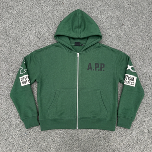 Sudadera con Capucha y Cremallera de Diseño Nuevo al por Mayor, Unisex, de Algodón y Felpa, Ropa Casual de Otoño con Logotipo Frontal y Estampado en las Mangas - Product Image 1