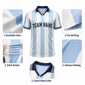 Camiseta de Fútbol Retro Personalizada a Rayas, 100% Poliéster, Unisex, Manga Corta, Cuello Transpirable, Uniforme de Fútbol para Nombre de Equipo, Envío Rápido - Product Image 4